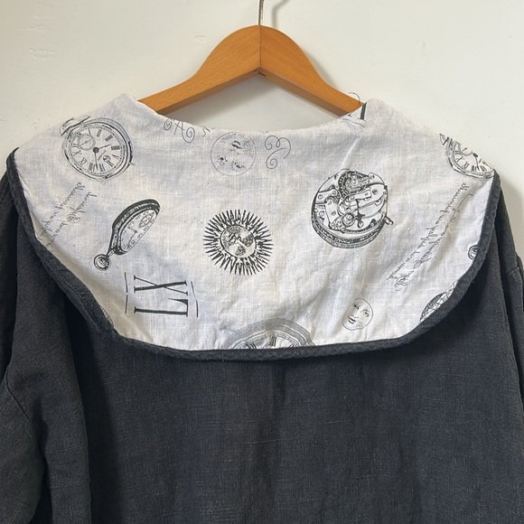 Camille and Co 100% Linen L Black Hooded Pullover Whimsigoth USA Made Natural - Picture 14 of 16